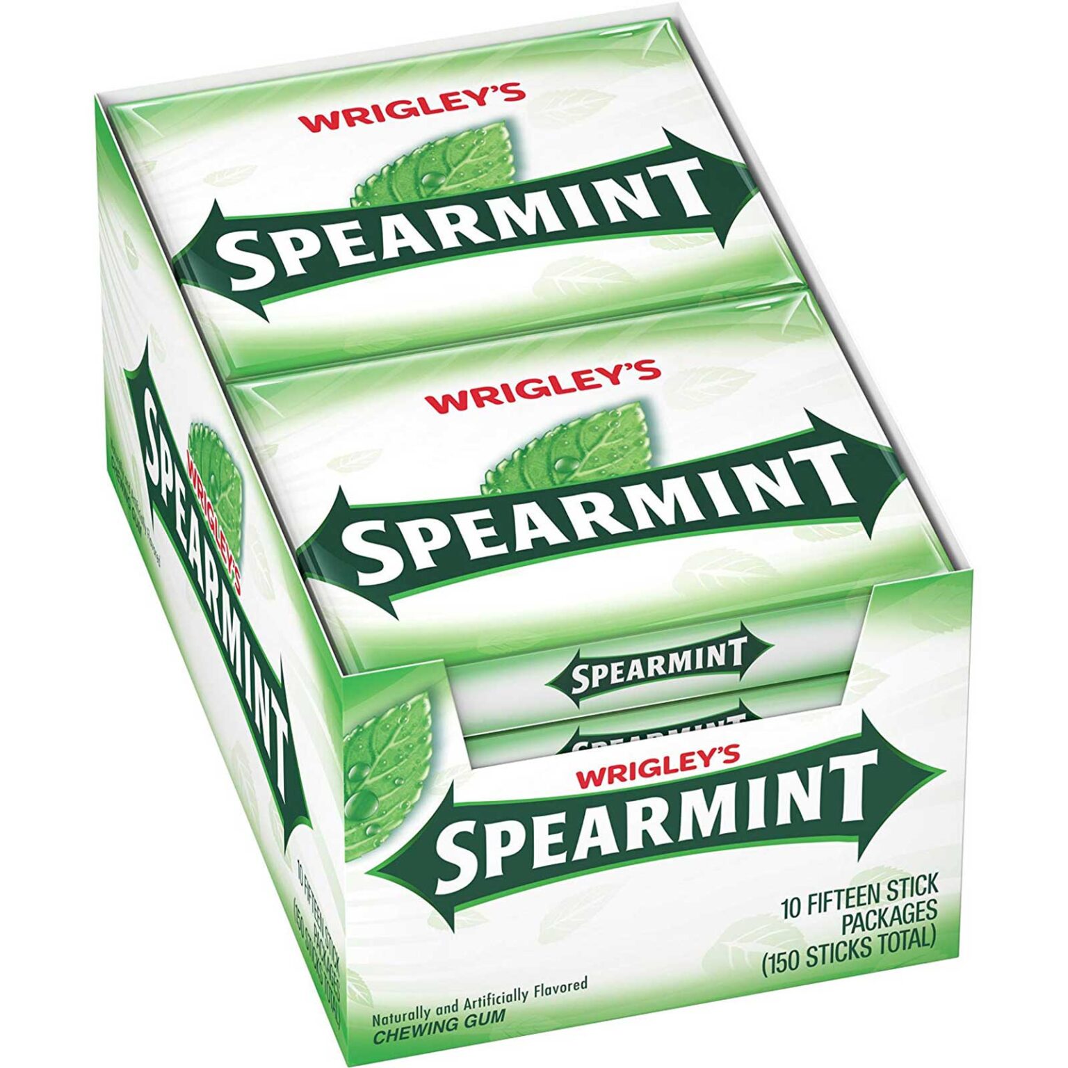 Wrigley's Spearmint Chewing Gum - 10 Packs, 15 Sticks Each [150 Sticks] - Image 1