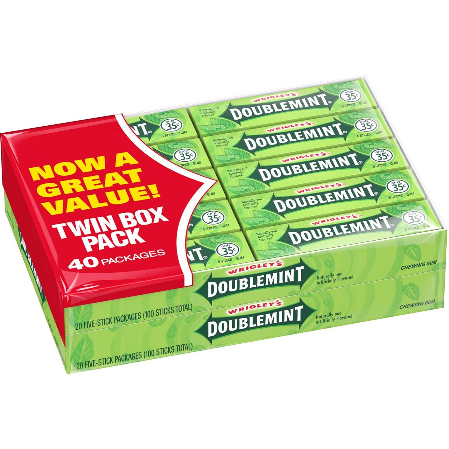 Wrigley's Doublemint Chewing Gum - 40 Count Box, 5 Sticks Each - Image 1