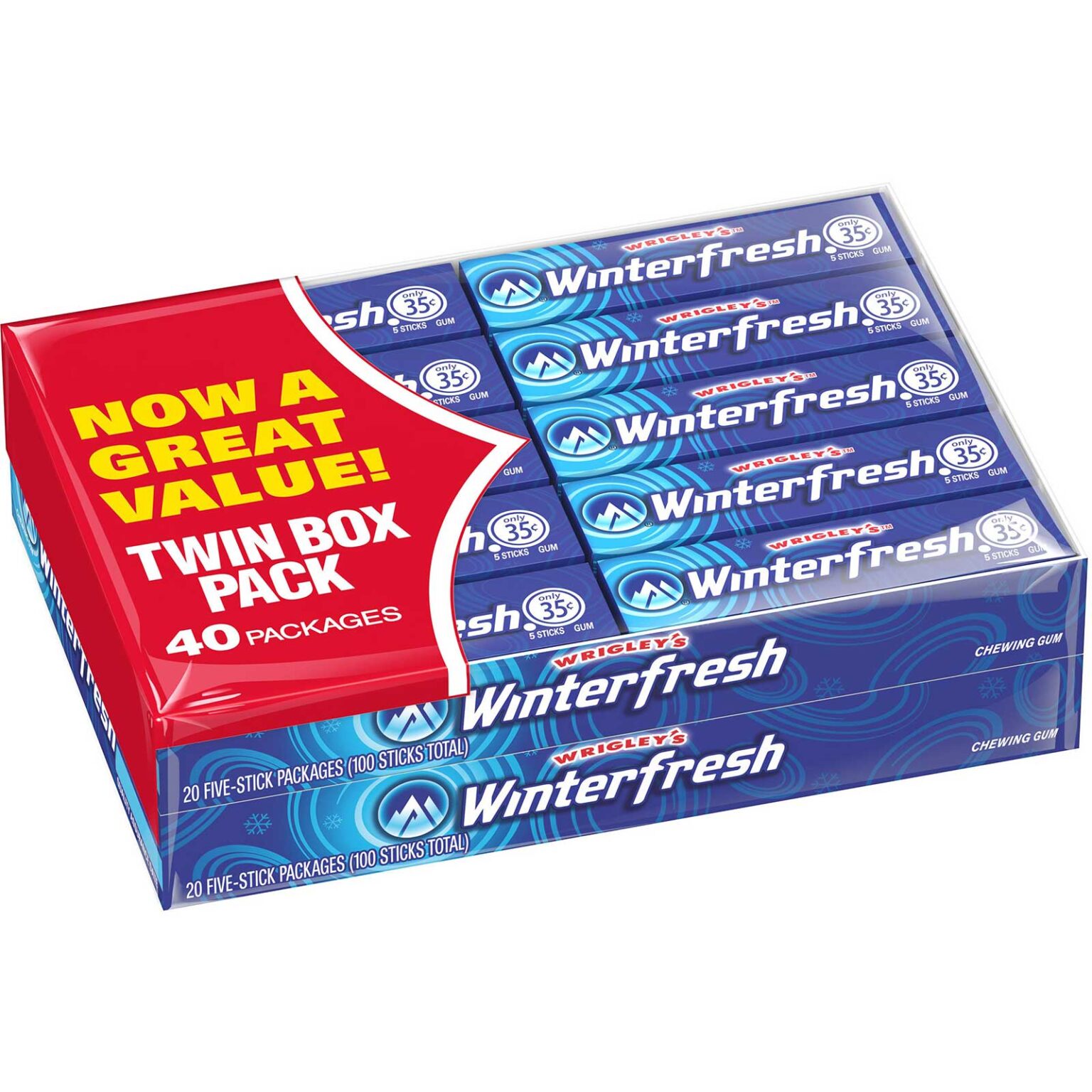 Wrigley's Winterfresh Chewing Gum - 40 Count Box, 5 Sticks Each - Image 1