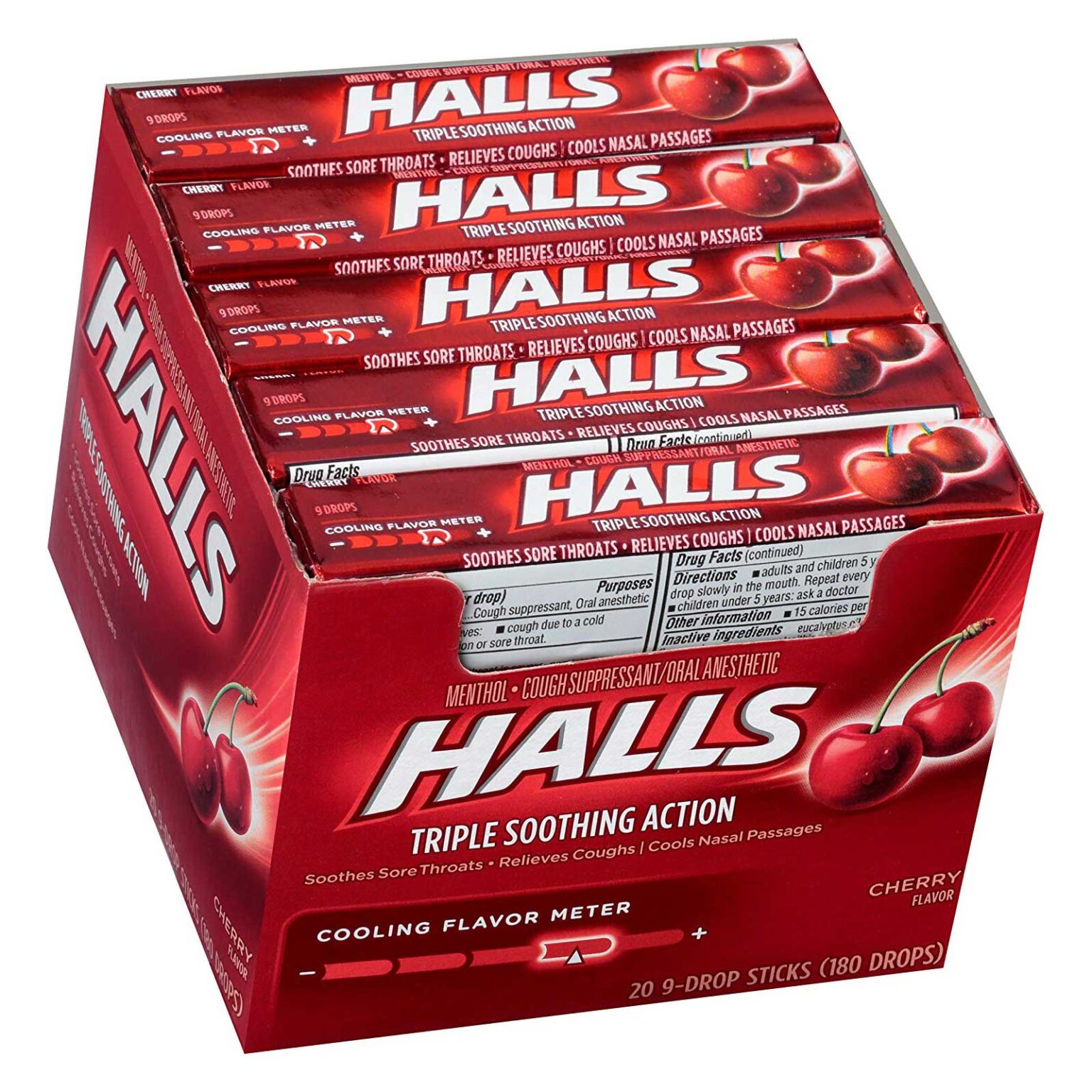 Halls Cherry Cough Drops- 20ct - 9 Drops [180 Drops] - Image 1