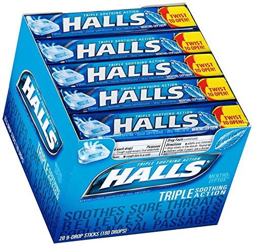 Halls ICE BLUE Cough Drops 20ct 9 Drops 180 Drops