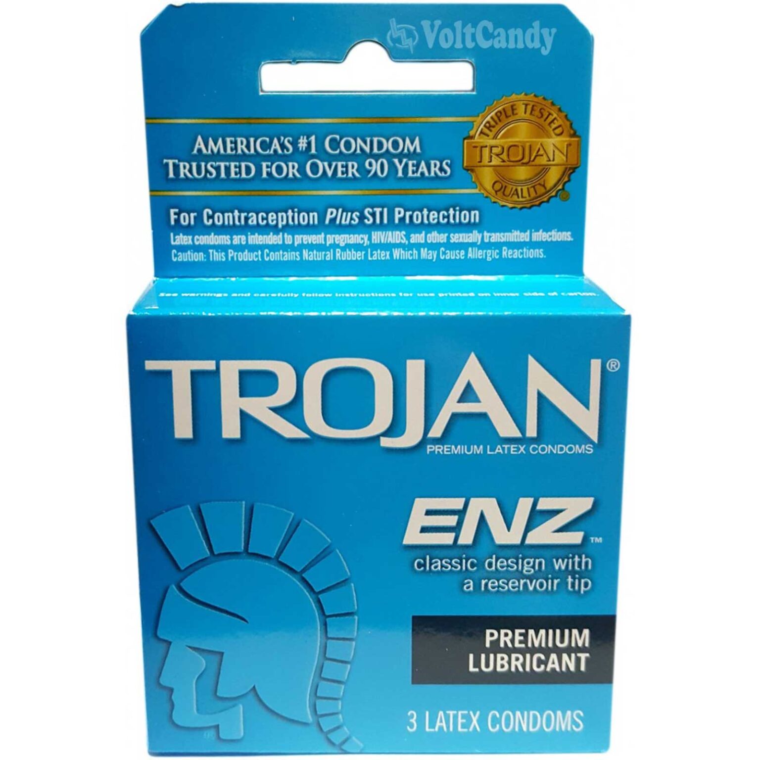 Trojan Condoms Blue ENZ Premium Latex Lubricant 3-pk - Image 1