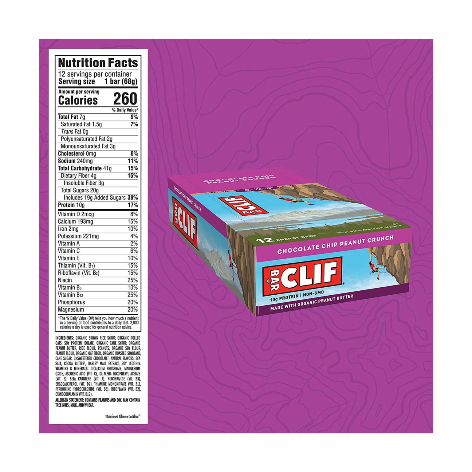 Clif Bar ,Chocolate Chip Peanut Crunch, Energy Bars  (2.4 Ounce, 12 Count) - Image 2