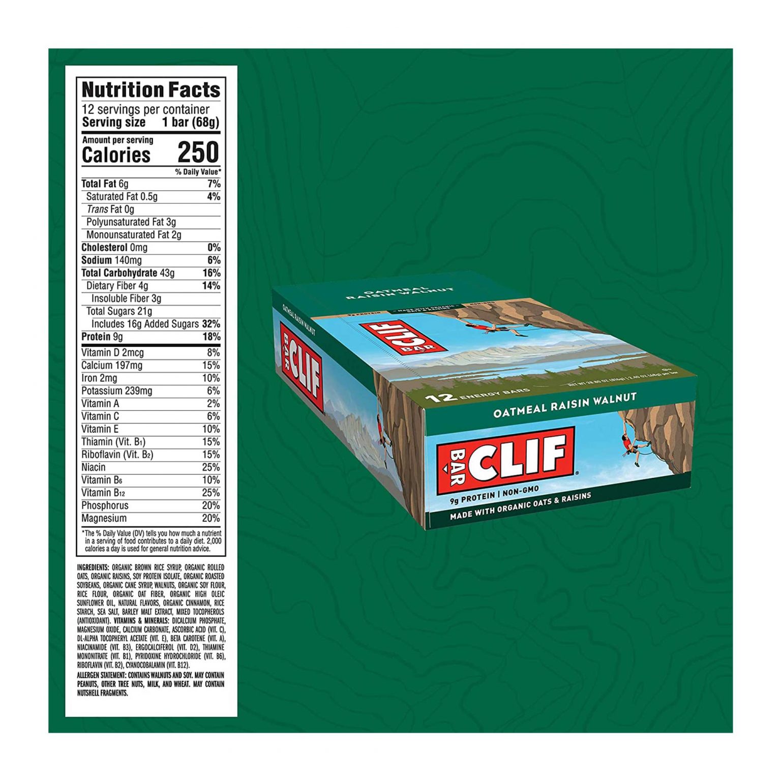 Clif Bar ,Oatmeal Raisin Walnut, Energy Bars  (2.4 Ounce, 12 Count) - Image 2