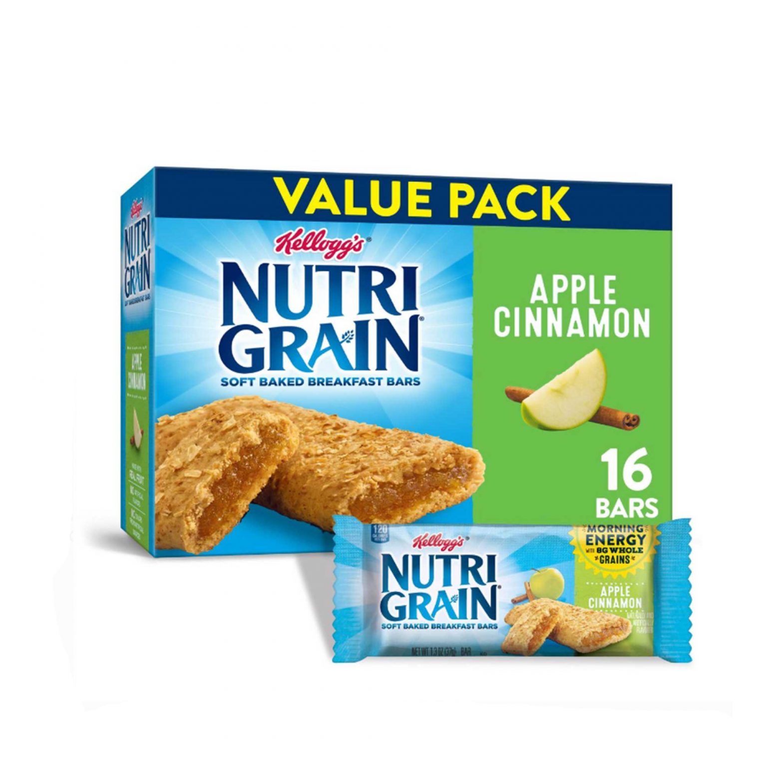 Kellogg's Nutri-Grain, Apple Cinnamon, Snack Bars (1.3 Ounce, 16 Count) - Image 1