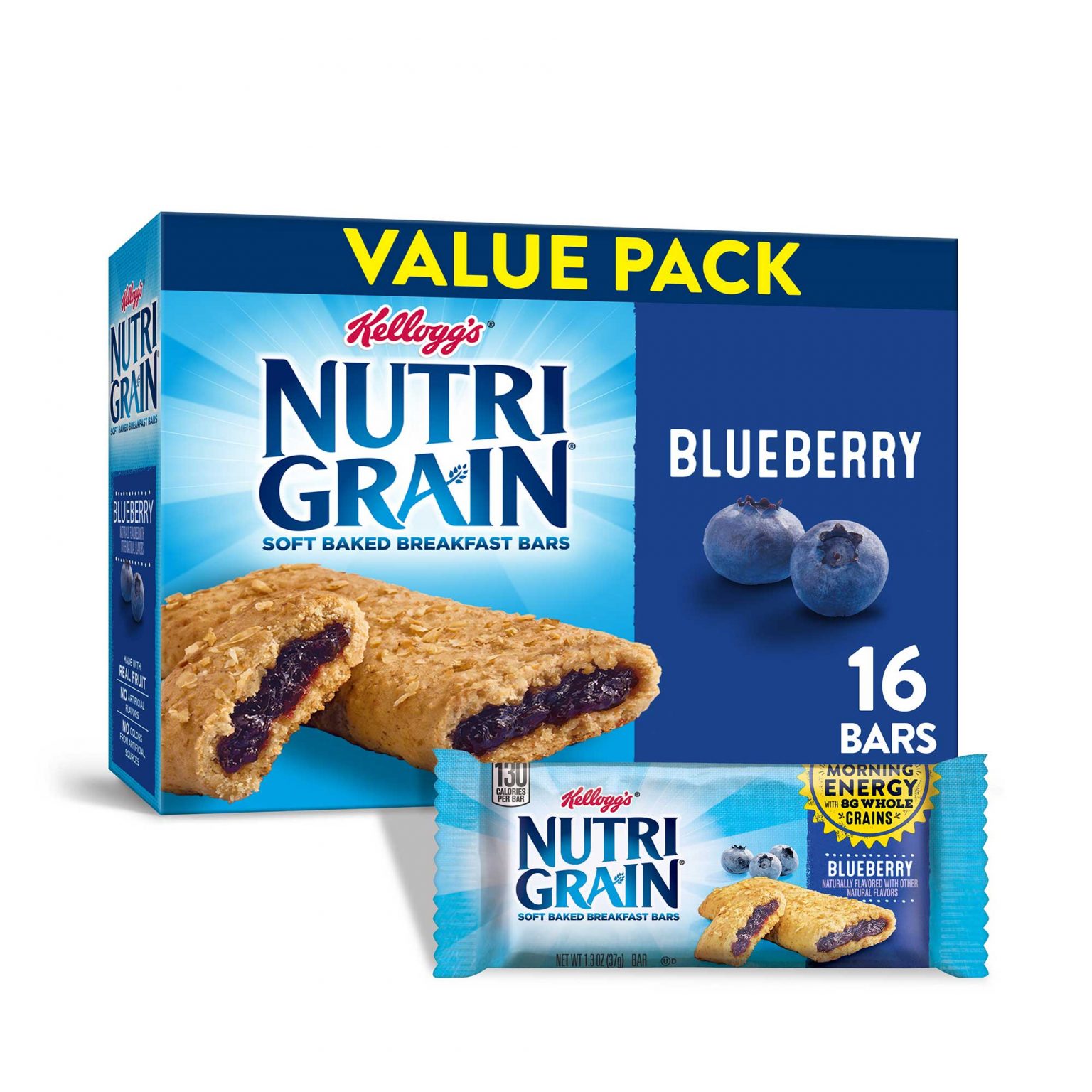 Kellogg's Nutri-Grain, Blueberry , Snack Bars (1.3 Ounce, 16 Count) - Image 1