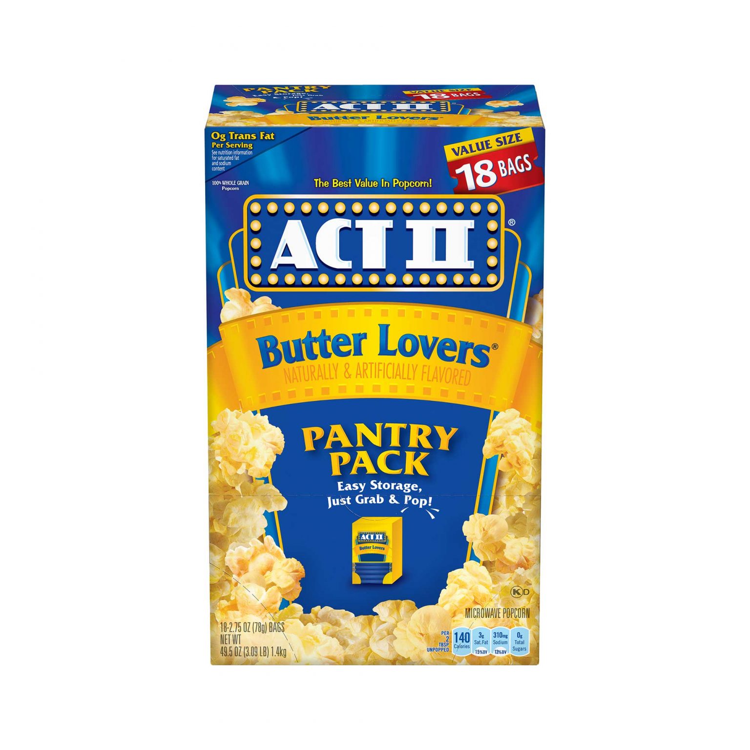 Act II Butter Lovers Microwave Popcorn Pantry Pack (2.75 Ounce, 18 Count) - Image 1