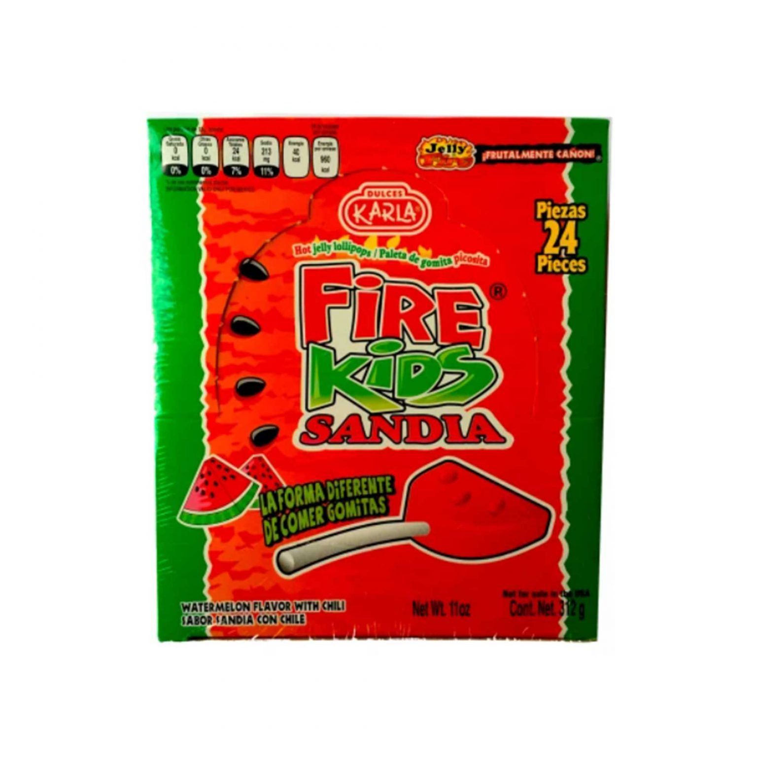Karla Fire Kids Sandia Chili Gummy Watermelon Lollipops ( 14.39 Ounce, 24 Count ) - Image 3