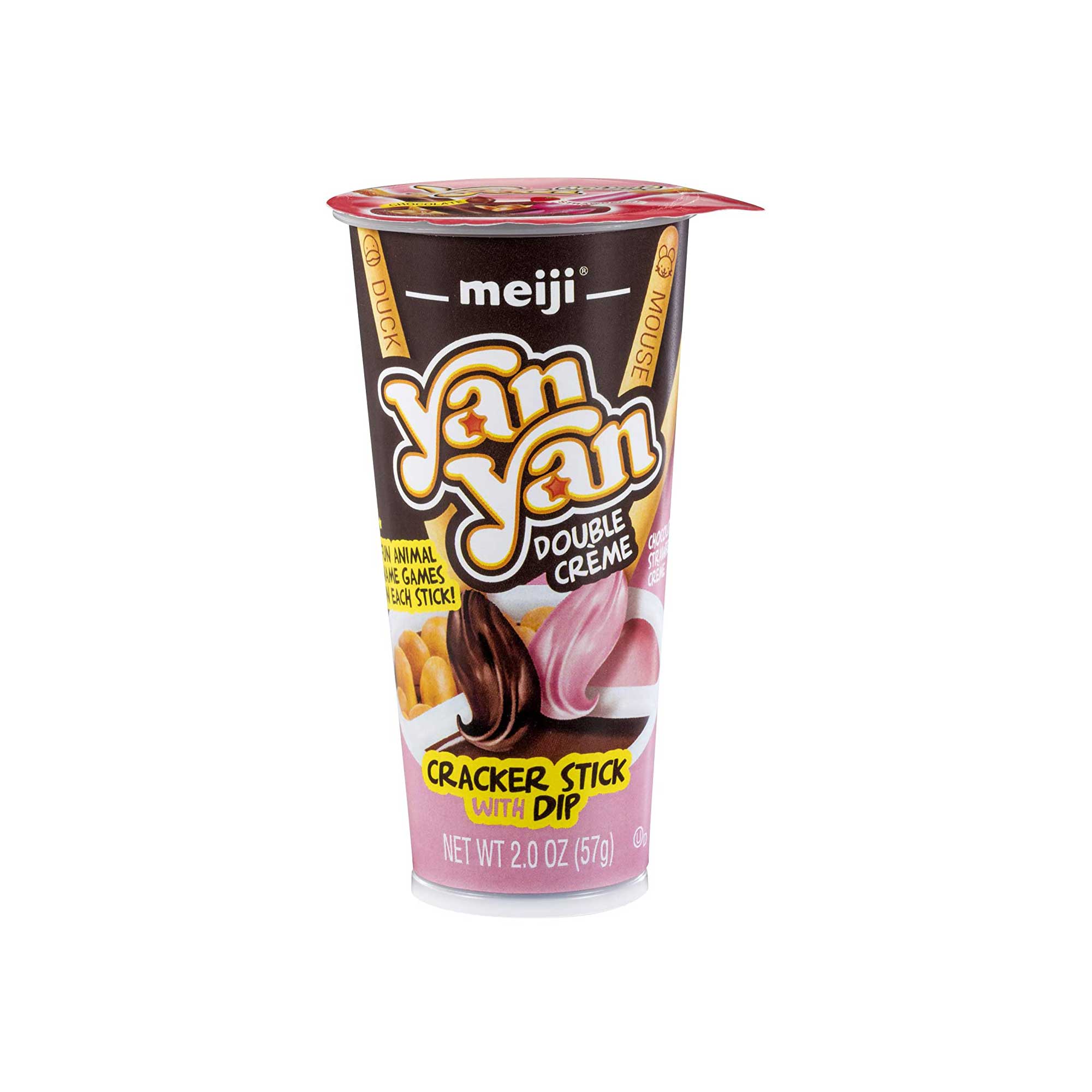 Meiji Yan Yan Cracker Sticks with dip - Chocolate Strawberry Double Creme (  2 Ounce, 10 Count ) - Volt Candy