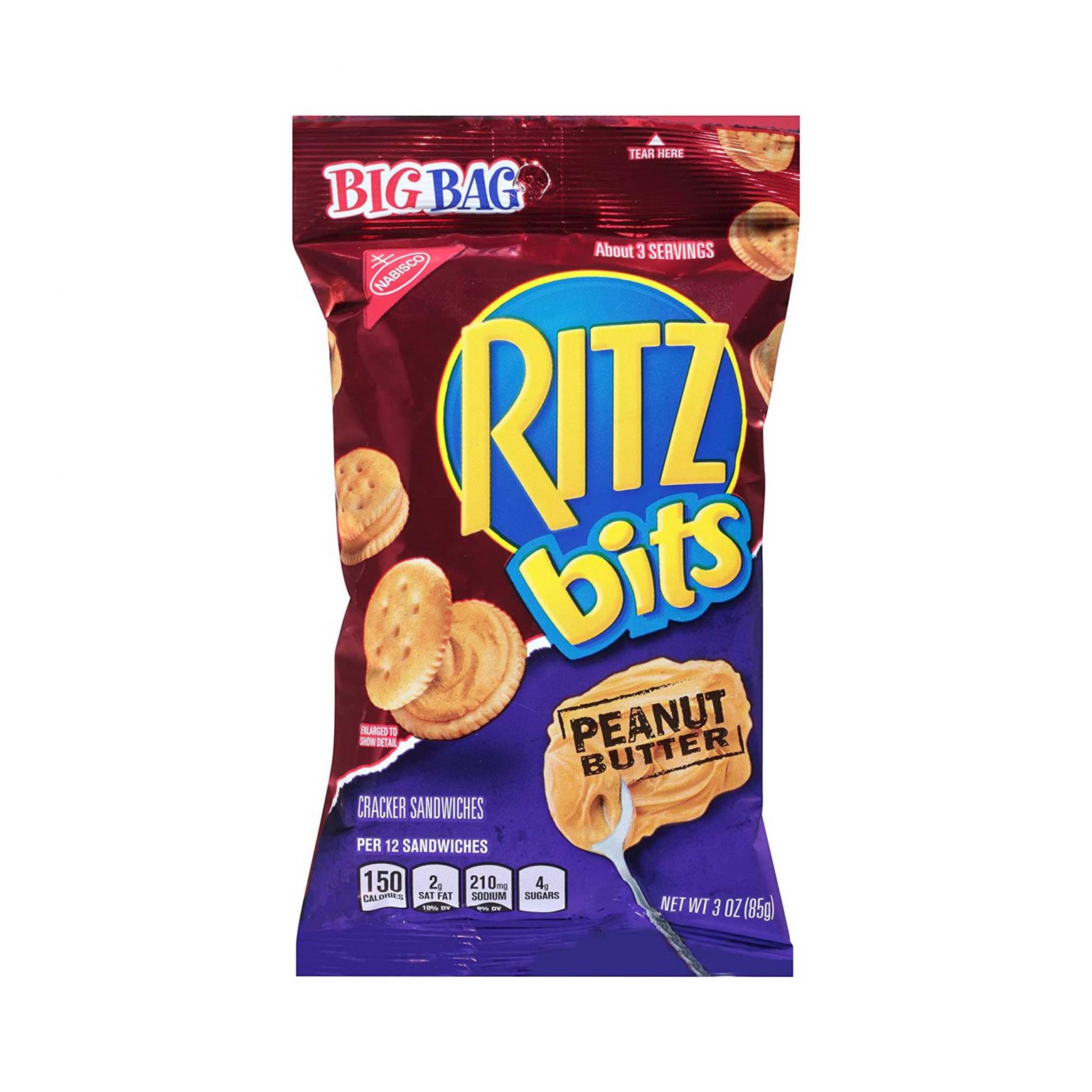 Nabisco Ritz Bits Peanut Butter Cracker Sandwiches - Big Bag ( 3 Ounce, 12 Count ) - Image 1