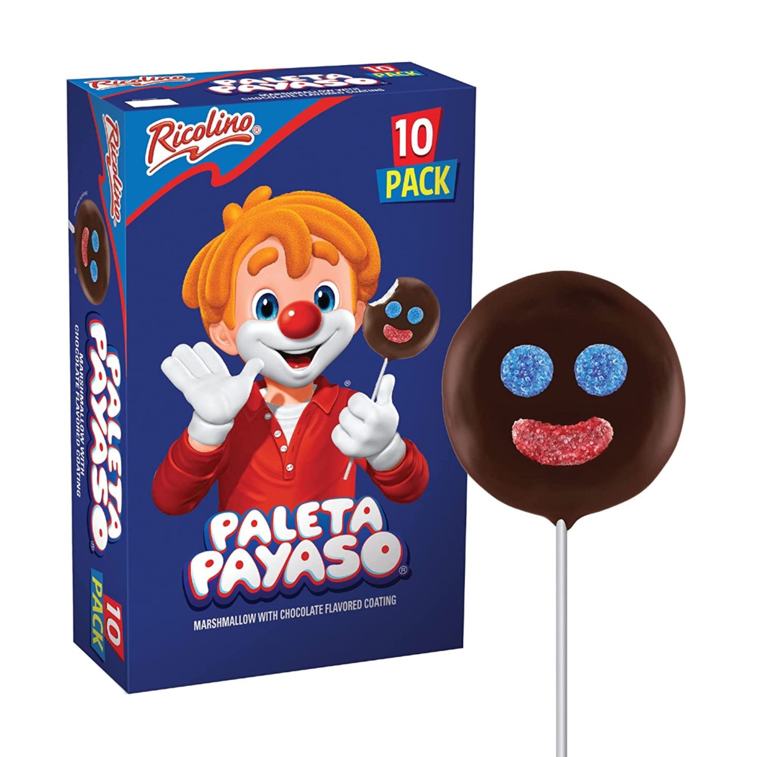 Ricolino Paleta Payaso Marshmallow Lollipop, 10 Ct - Image 1