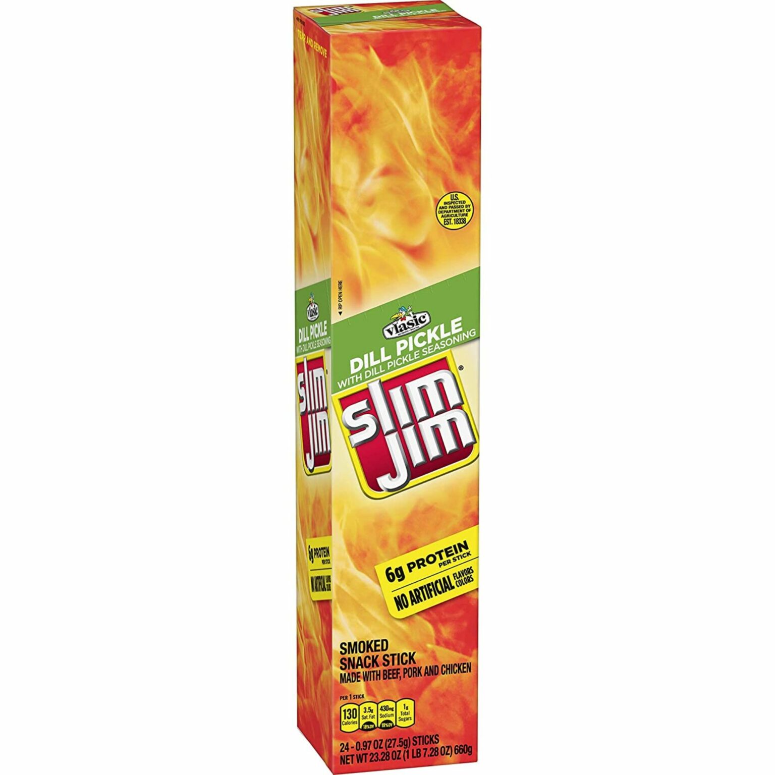 Slim Jim Dill Pickle Smoked Smoked Snack Stick, 0.97oz, 24ct - Image 1