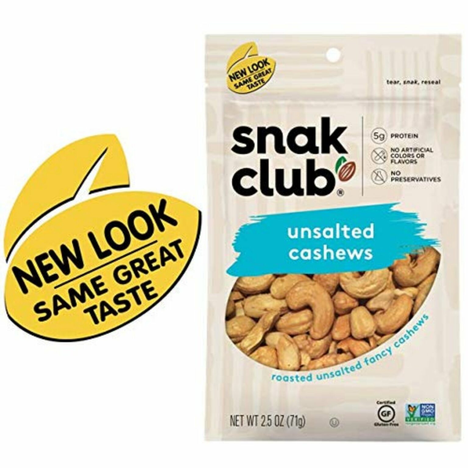 Snak Club Roasted & Unsalted Cashews 2.5 oz, 6 CT - Image 2