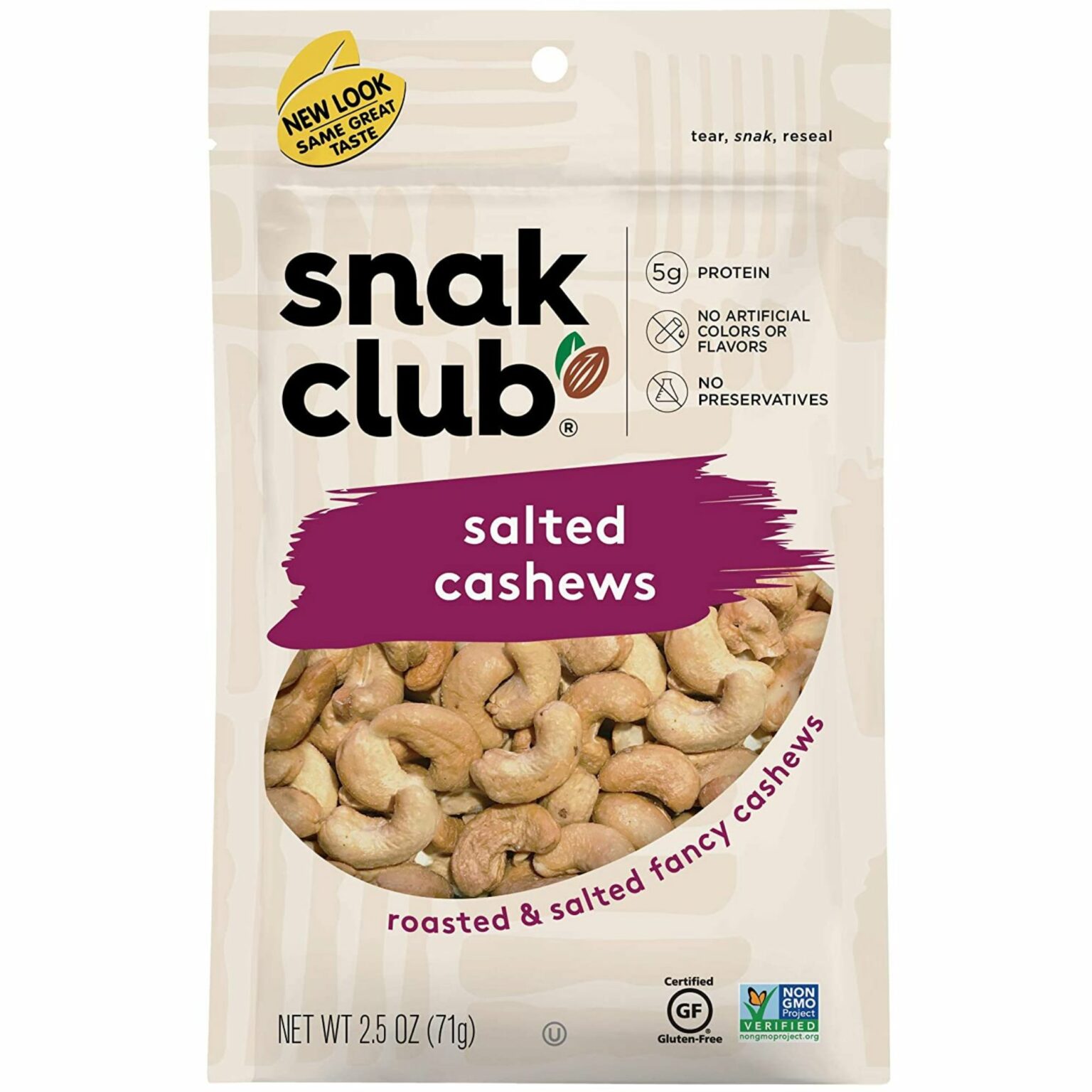 Snak Club Roasted & Salted Cashews 2.5 oz, 6 CT - Image 1