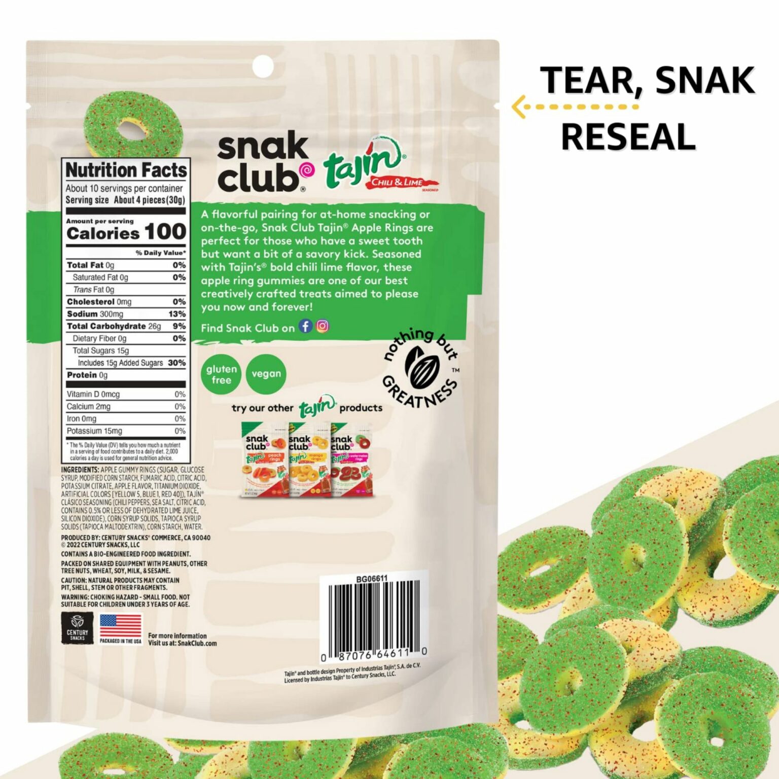 Snak Club Tajin Apple Rings Sweet & Tasty 5oz, 6 CT - Image 4