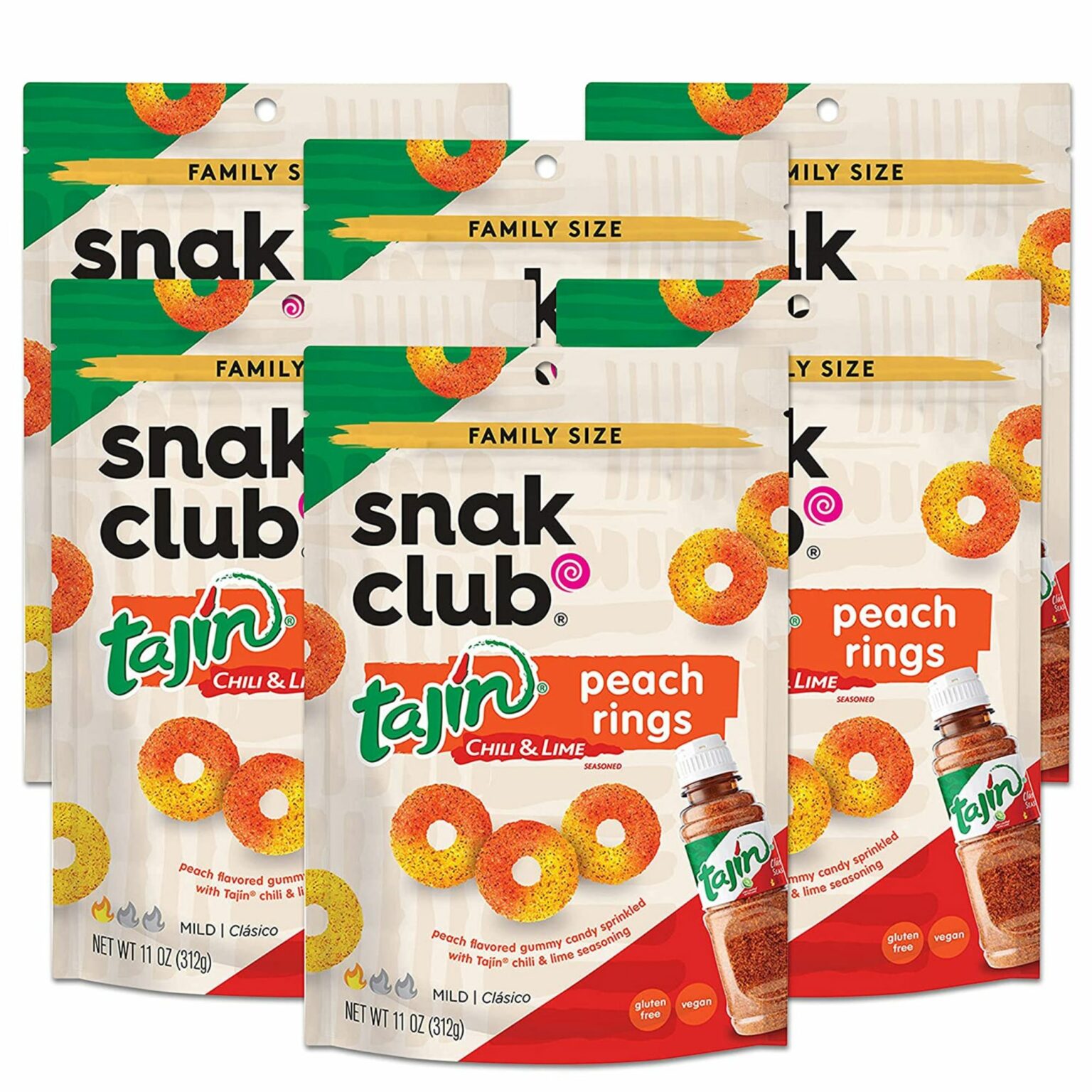 Snak Club Tajin Peach Rings Chili & Lime 5oz, 6 CT - Image 1