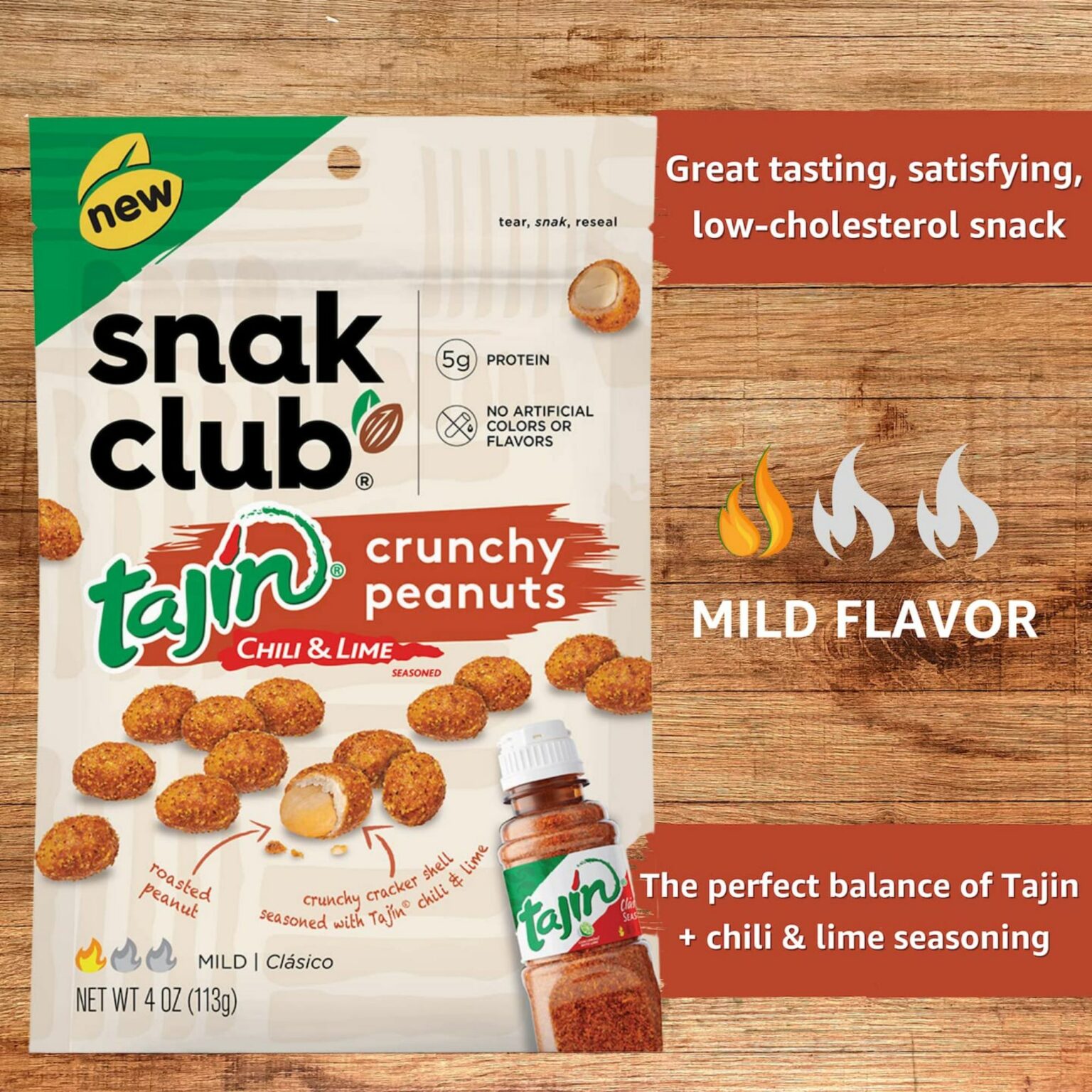 Snak Club Crunchy Mild Chili & Lime Peanuts 4.5 oz, 6 CT - Image 2