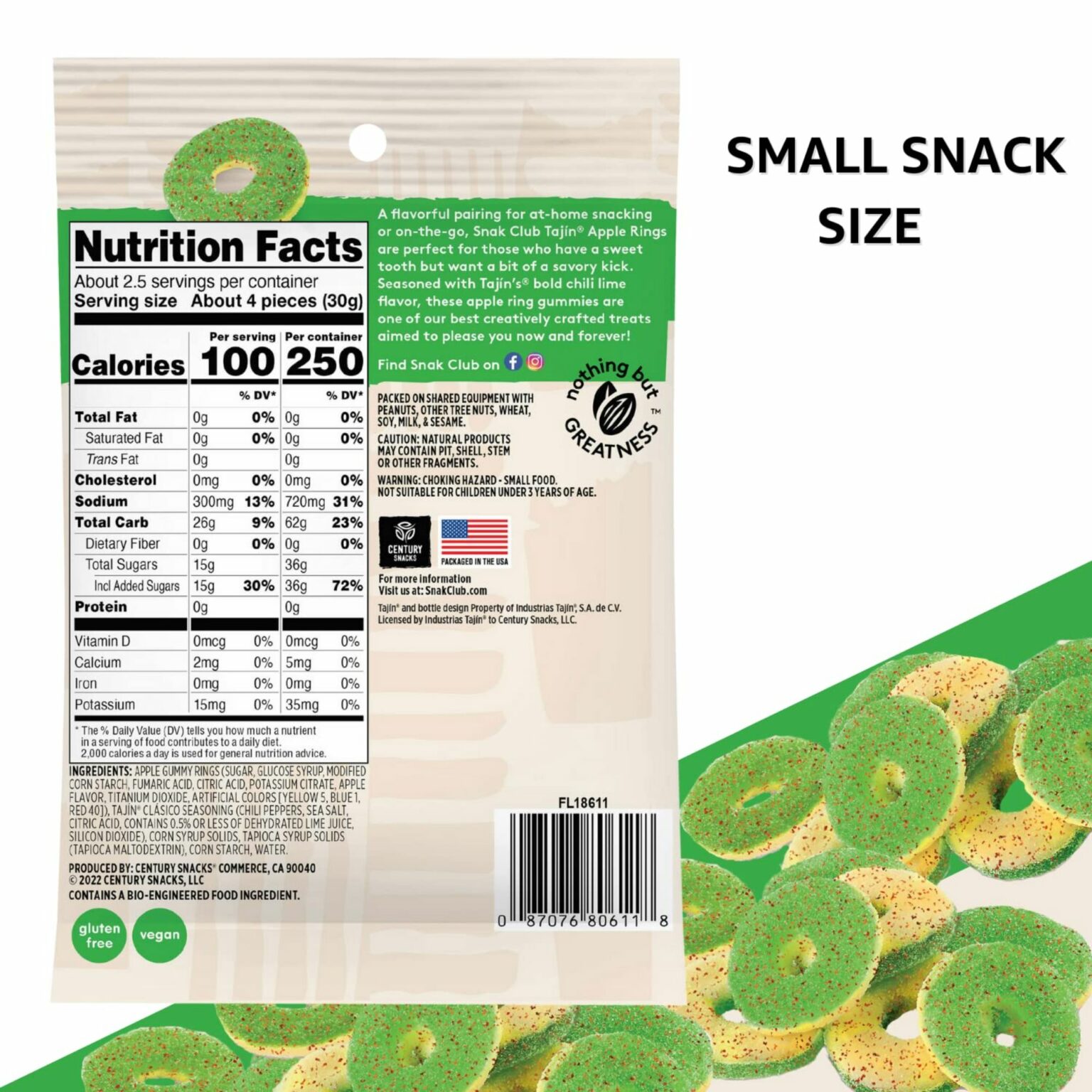 Snak Club Tajin Apple Rings 2.5 oz, 12 CT - Image 3