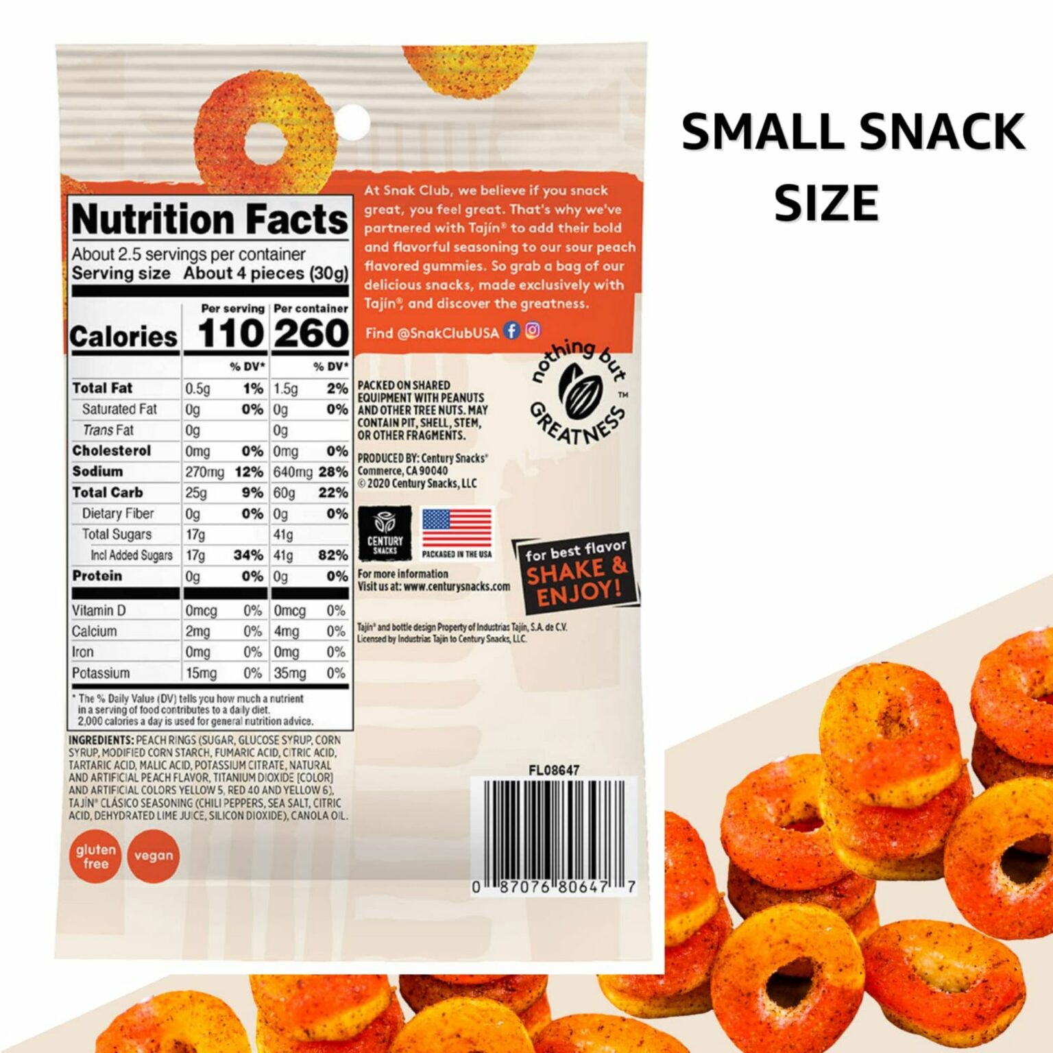 Snak Club Tajin Peach Rings 2.5 oz, 12 CT - Image 2