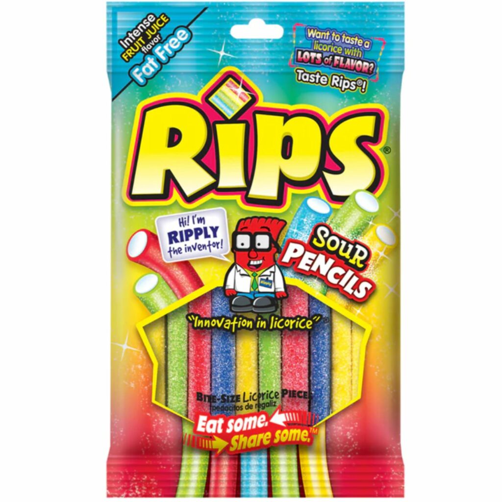 Rips Sour Pencils Candy 4 oz, 12 CT Volt Candy