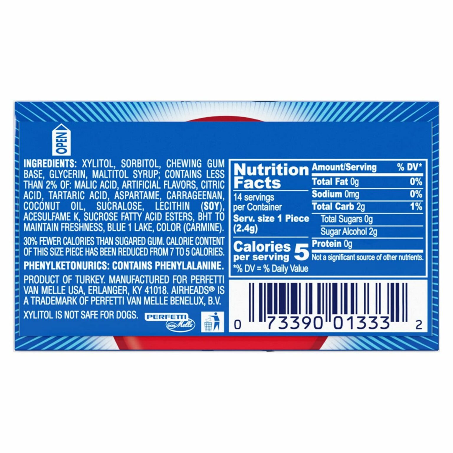 Airheads GUM, Blue Raspberry Chewing Gum 12 Pack, 14 Count - Image 4