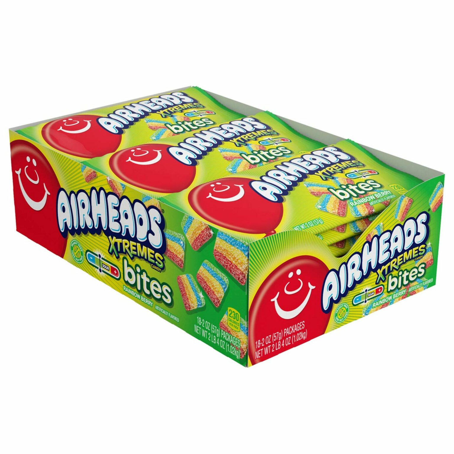 Airheads Candy, Xtreme Bites Sweet and Sour, Rainbow 18 Pack - Image 1