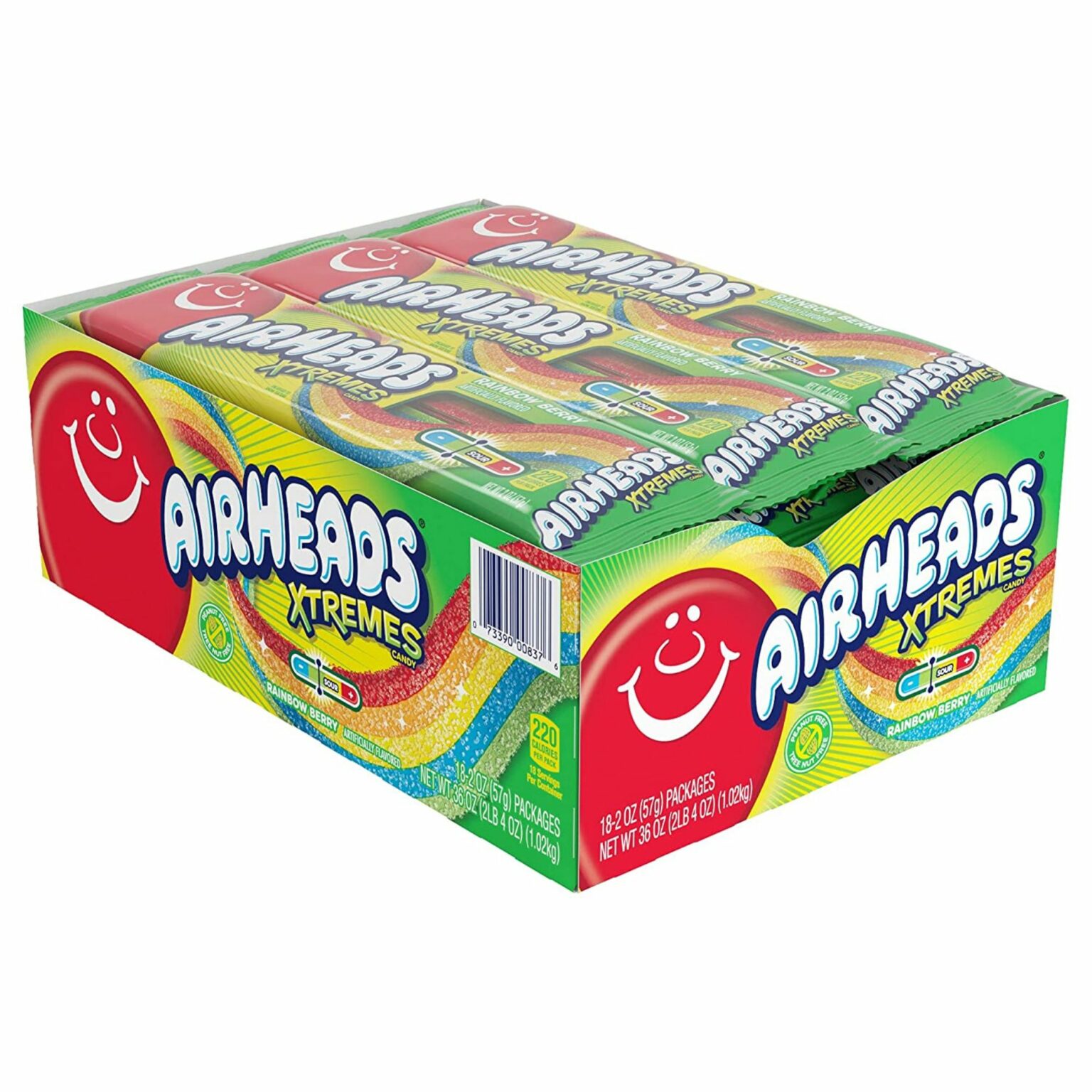 Airheads Candy, Xtreme Belts Sweet and Sour, Rainbow 18 Pack - Image 1