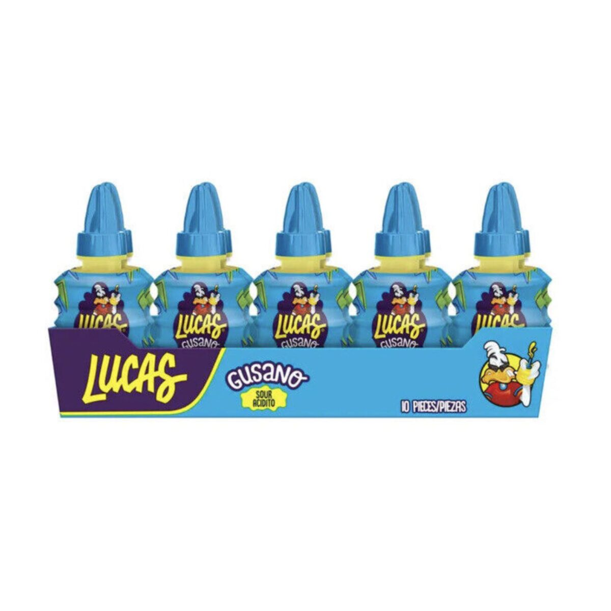 Lucas Gusano Green Sour Apple 1.27Oz 10Ct - Image 1