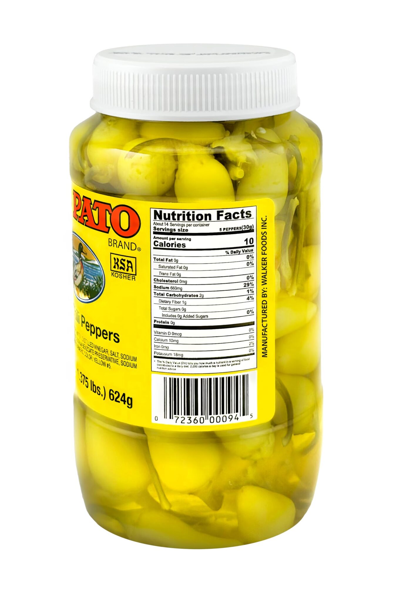 El Pato Hot Chili Peppers 22oz Pickled Yellow Chili Peppers 624g Kosher - Image 2