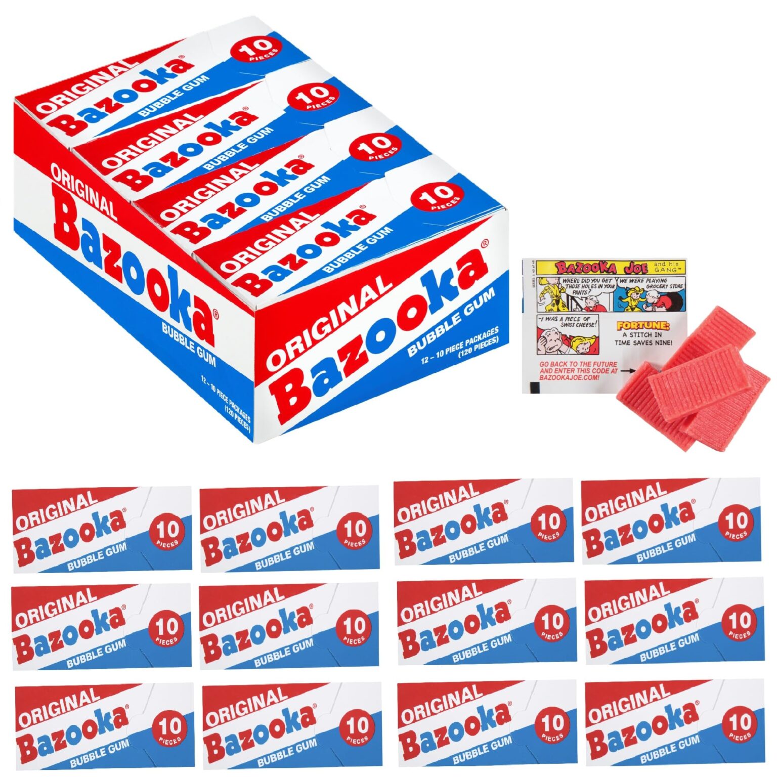 Bazooka Bubble Gum Individually Wrapped Original Flavor 10 Piece 12ct - Image 1