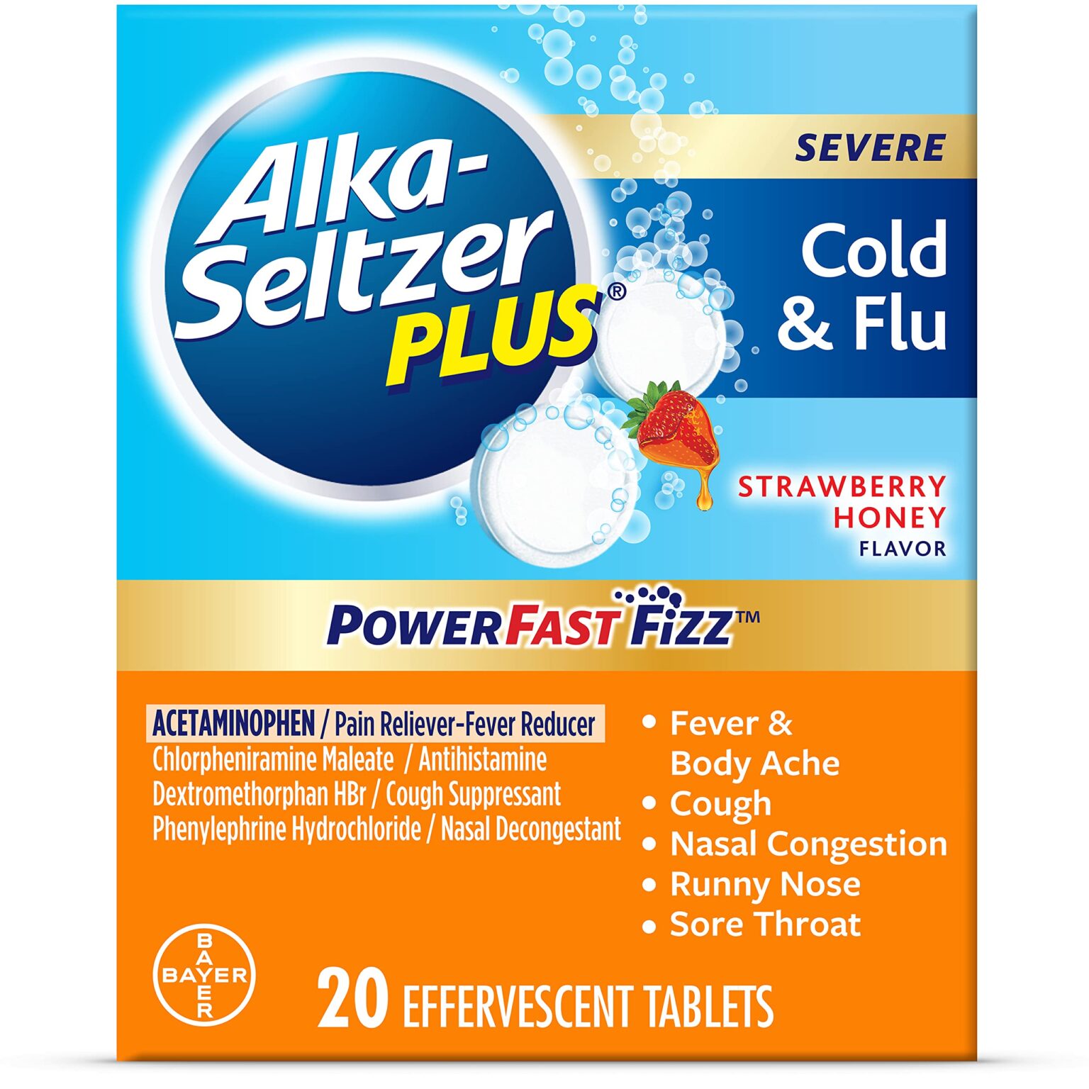 Alka-Seltzer Plus Powerfast Fizz Severe Cold Flu Tablets 20ct - Image 1