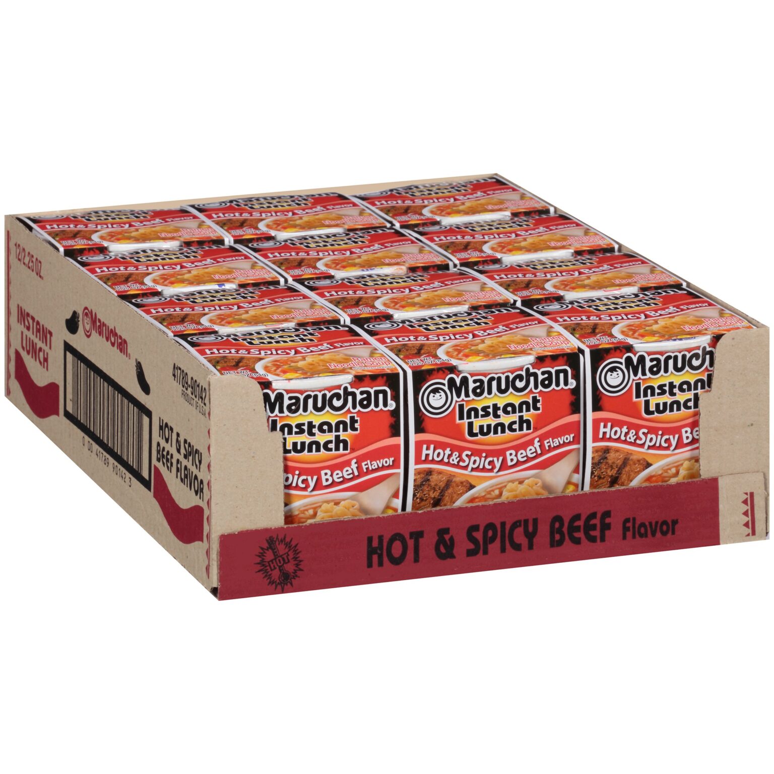 Maruchan Instant Lunch Hot & Spicy Beef Ramen 2.25oz Pack of 12 - Image 1