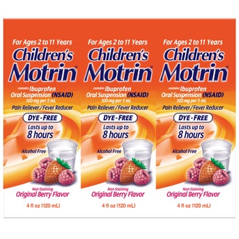 Children's Motrin Dye-Free Berry Flavor Suspension, Fever Reducer & Pain Relief, 12 Fluid Ounces