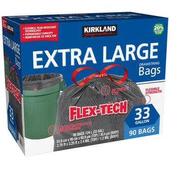 Kirkland Signature Flex-Tech 33-Gallon Trash Bag, 90-count