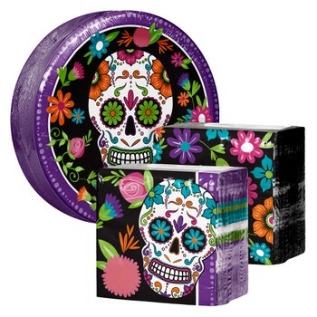 Artstyle Paper Plate & Napkin Bundle, Spooky Blooms, 200-count