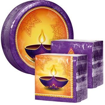 Artstyle Paper Plate and Napkin Bundle, Festival Lights of Diwali, 200-count