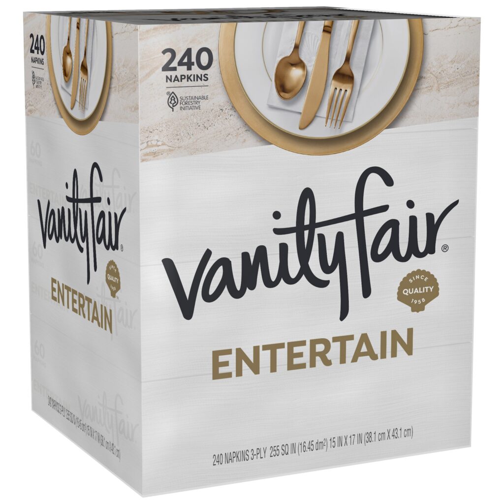 Vanity Fair Entertain White Paper Napkins, 3-ply, 60-count, 4-pack