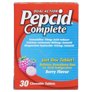 Pepcid Complete Dual Action Acid Reducer and Antacid, Chewable Tablet, Berry, Dispenser Pack, 30-count