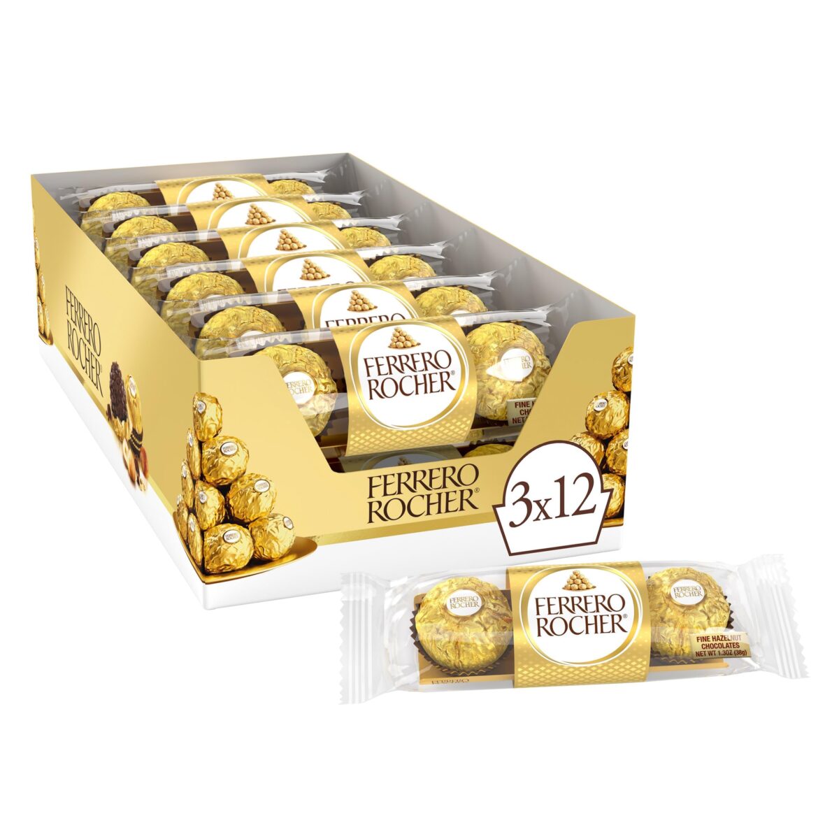 Ferrero Rocher Hazelnut Chocolate 3pieces 12ct - Image 1