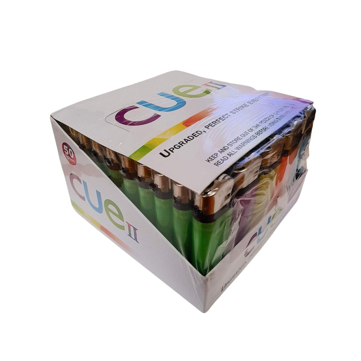 CUE II Classic Lighters Assorted Colors Regular Size 50 Count Tray - Image 1